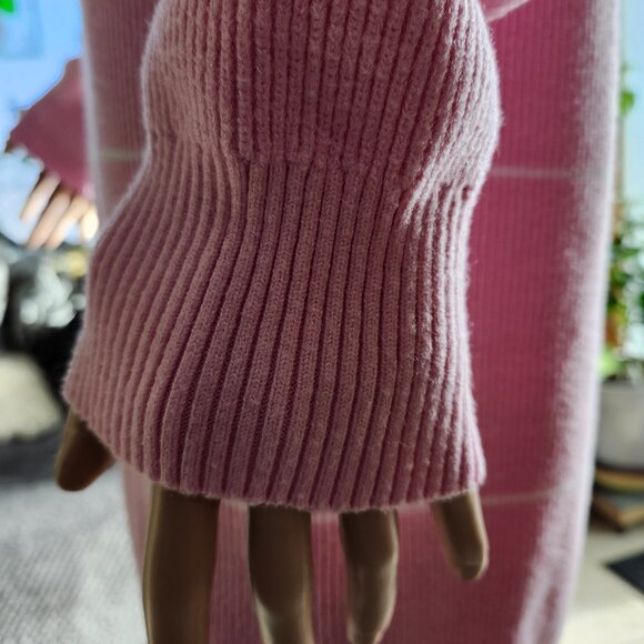Oversized Ribbed Sweater Dress Deep V Neck In Pink White Stripes New XL - Picture 8 of 13